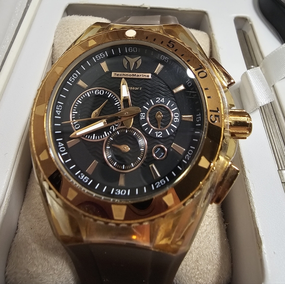 TechnoMarine Cruise Original Star 110044 Gold Tone Chronograph Watch Set - Ex S main image 7